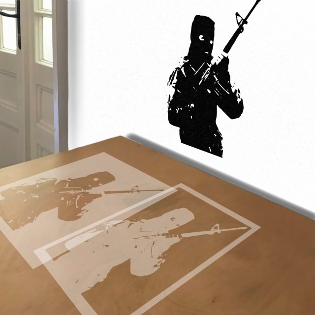 Shooter stencil in 2 layers, simulated painting