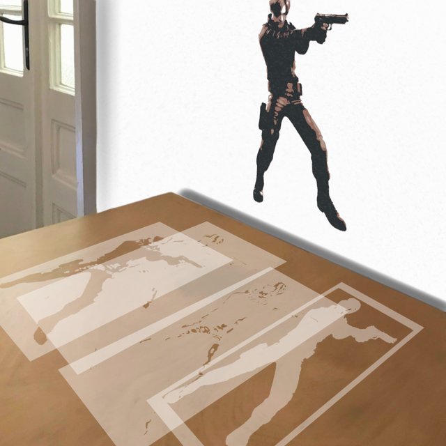 Leon S. Kennedy stencil in 4 layers, simulated painting